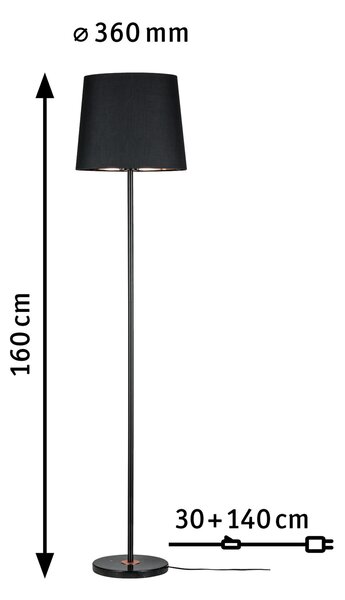 Paulmann 79612 Neordic Enja, stojací lampička z černého mramoru, látky a mědi, 1x20W E27, výška 160cm