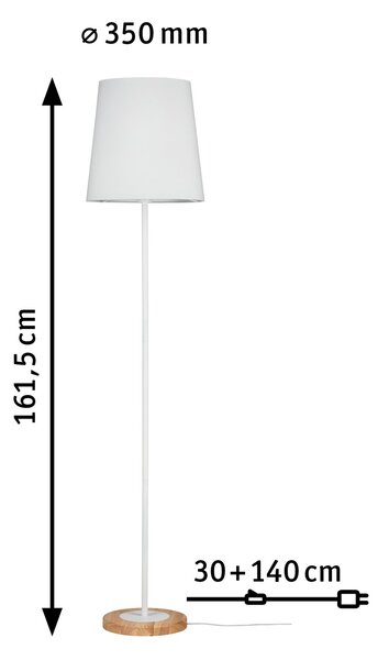 Paulmann 79634 Stellan, stojací lampia ze dřeva, kovu a bílé látky, 1x20W LED E27, výška 161cm