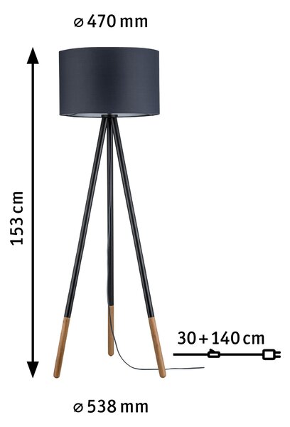 Paulmann 79633 Neordic Rurik, stojací lampička ze dřeva a látky, 20W LED E27, výška 153cm