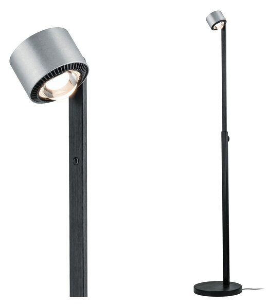 Paulmann 79717 Aldan, stojací lampa s dotykovým stmívačem, 17W LED 2700K stmívatelné, černá/broušený hliník, výška 112 až 157cm