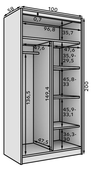 Šatní skříň se zrcadlem 100 cm NIHAL - bílá