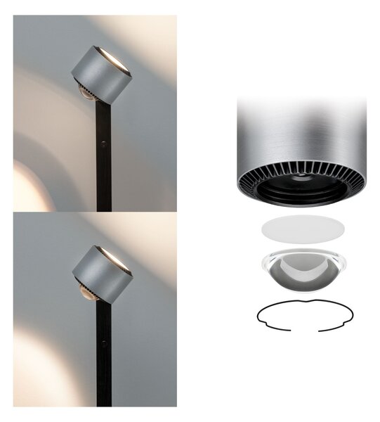 Paulmann 79717 Aldan, stojací lampa s dotykovým stmívačem, 17W LED 2700K stmívatelné, černá/broušený hliník, výška 112 až 157cm