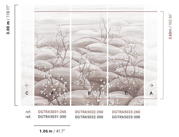 Vliesová obrazová tapeta na zeď, šedá, bílá, větvičky kvetoucí sakury, DGTRA5032-300, Traces, Masureel