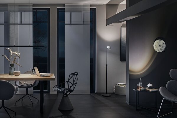 Paulmann 79717 Aldan, stojací lampa s dotykovým stmívačem, 17W LED 2700K stmívatelné, černá/broušený hliník, výška 112 až 157cm