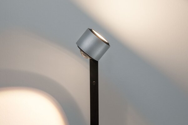 Paulmann 79717 Aldan, stojací lampa s dotykovým stmívačem, 17W LED 2700K stmívatelné, černá/broušený hliník, výška 112 až 157cm