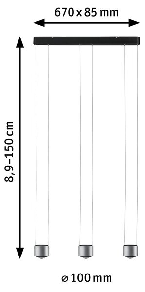 Paulmann 79720 Aldan, závěsné svítidlo, 3x13W LED 2700K stmívatelné, broušený hliník, šířka 67cm