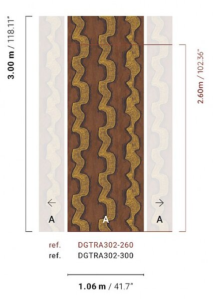 Vliesová obrazová tapeta na zeď, zlatá, hnědá, vlnky, DGTRA302-260, Traces, Masureel