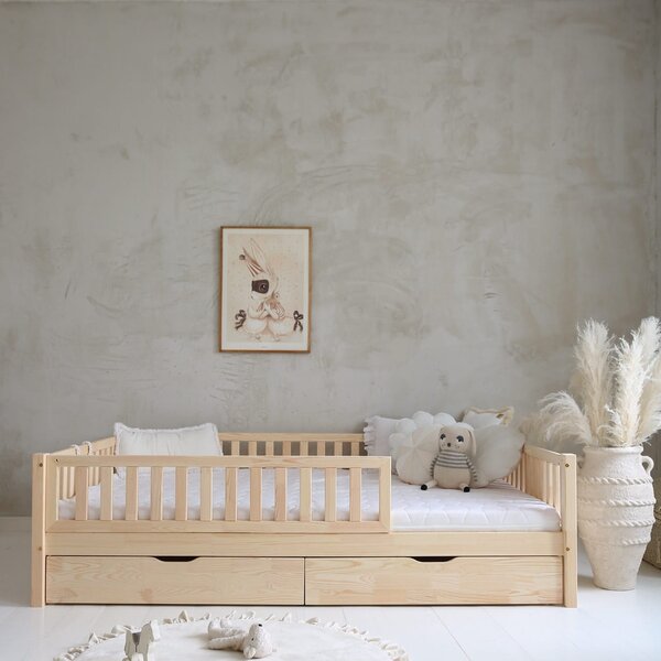 Dětská postel Basic love 200x140 cm se šuplíkem - přírodní