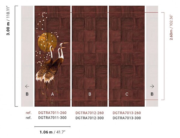 Vliesová obrazová tapeta na zeď, hnědá, bílá, stojící jeřábi, DGTRA7011-260, Traces, Masureel