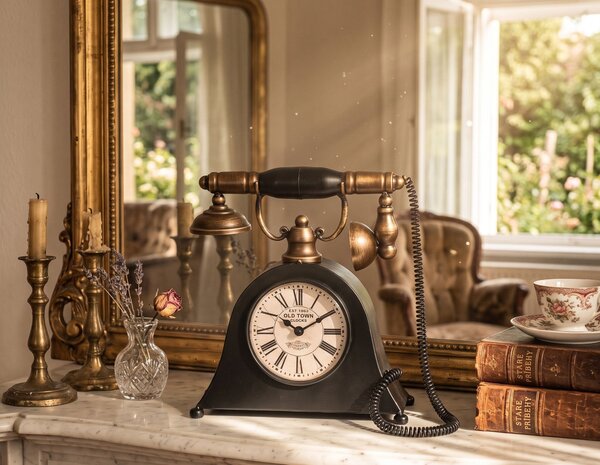 Stolní kovové hodiny ve tvaru starého telefonu - 26*9*25 cm - J-Line by Jolipa