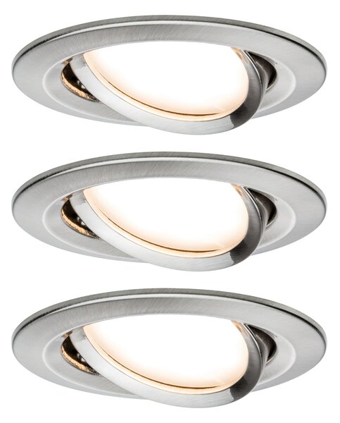 Paulmann 93447 LED Coin Nova round, set kulatých bodovek v úpravě broušená ocel, 3x6W LED 2700K, prům.8,4cm