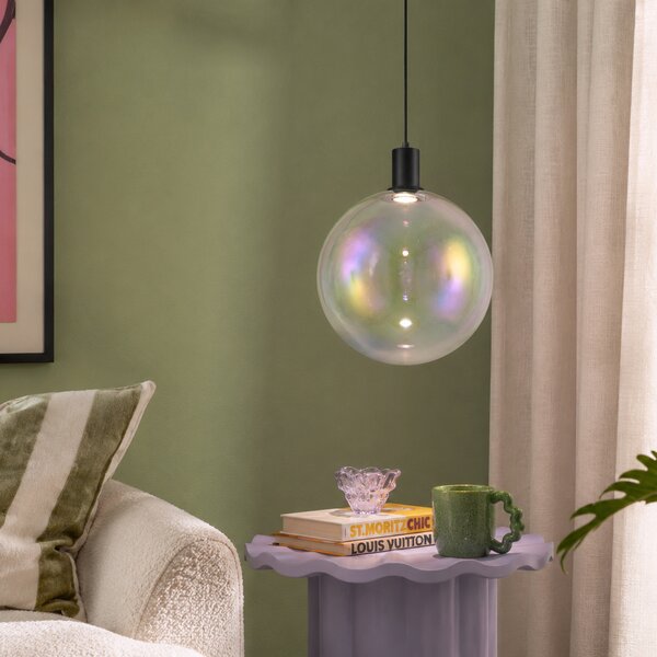 Designové závěsné svítidlo černé s duhovým sklem 35cm - Mallon