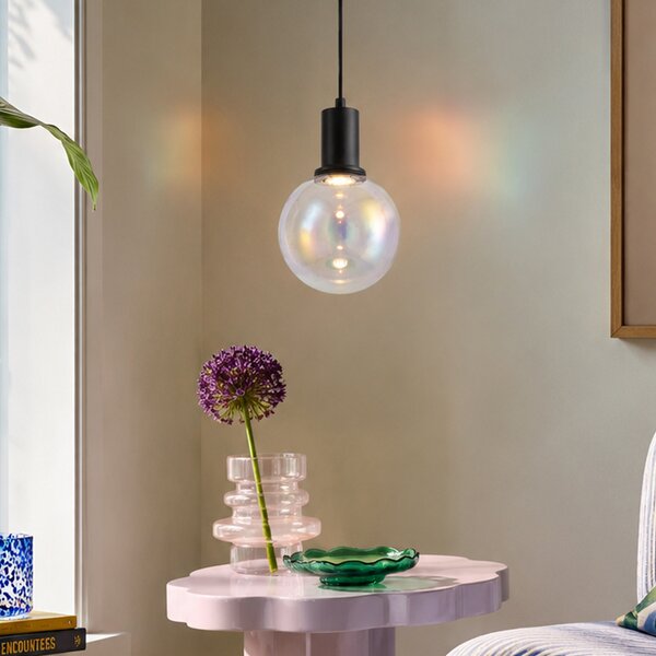 Designová závěsná lampa černá s duhovým sklem 20 cm - Mallon