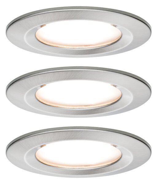 Paulmann 93458 LED Coin Nova round, set kulatých bodovek v úpravě kartáčovaná ocel, 3x6W LED 2700K, prům.7,8cm, IP44