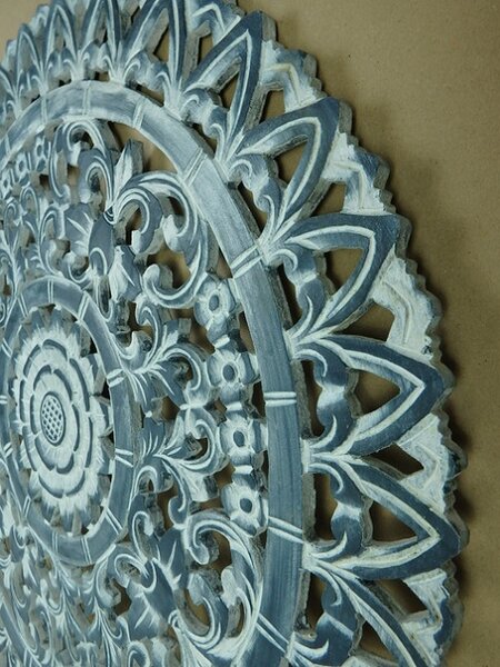 Nástěnná dekorace Mandala modro / bílá, 60 cm, Indonésie