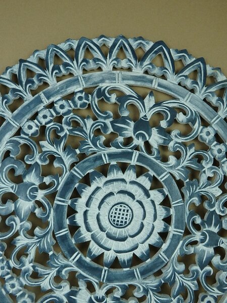 Nástěnná dekorace Mandala modro / bílá, 60 cm, Indonésie