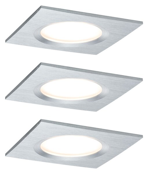 Paulmann 93895 Premium LED Slim Coin, hranatá zápustná bodovka 3x6,8W LED 2700K stmívatelná, broušený hliník, 7,8x7,8cm, IP44