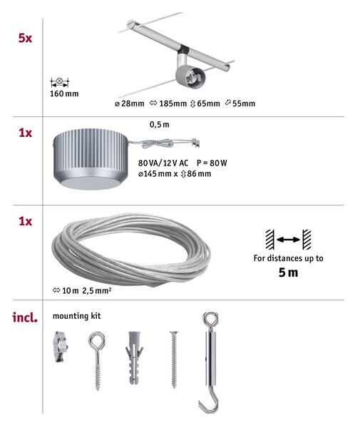 Paulmann 94145 Spice Salt, lankový systém max 5x10W LED 12V, 500cm