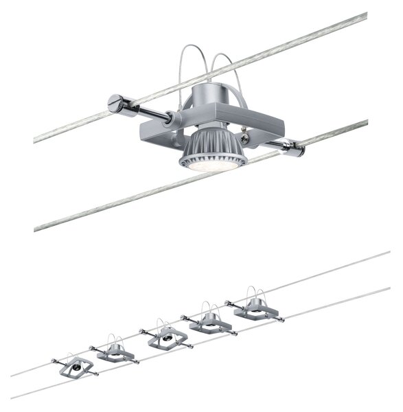 Paulmann 94133 Mac2, lankový systém, 5x max 10W LED 12V, matný chrom, 500cm