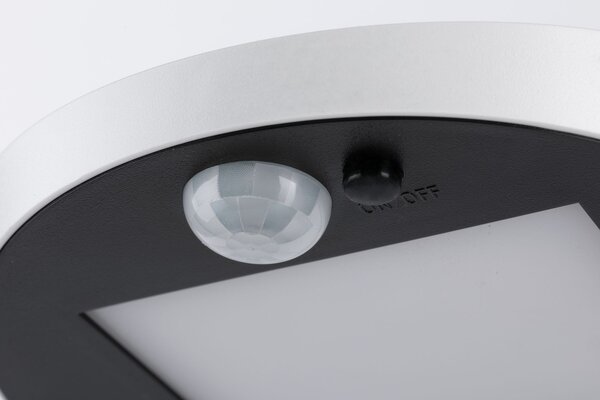 Paulmann 94247 Ryse, stříbrné nástěnné solární svítidlo se senzorem, 1,2W LED 3000K, šířka 15,4cm, IP44