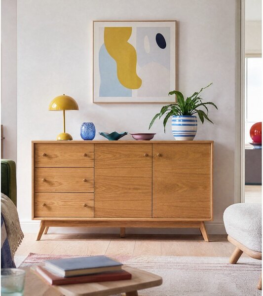 Nízká komoda v dekoru dubu v přírodní barvě 149x75 cm Kensal – Woodman