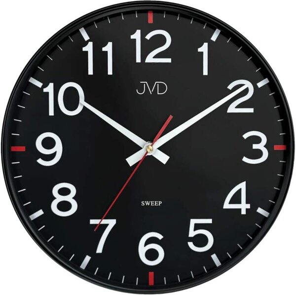 JVD Pastelové černé nástěnné tiché netikající hodiny JVD HX2508.2 (netikající plynulý chod)