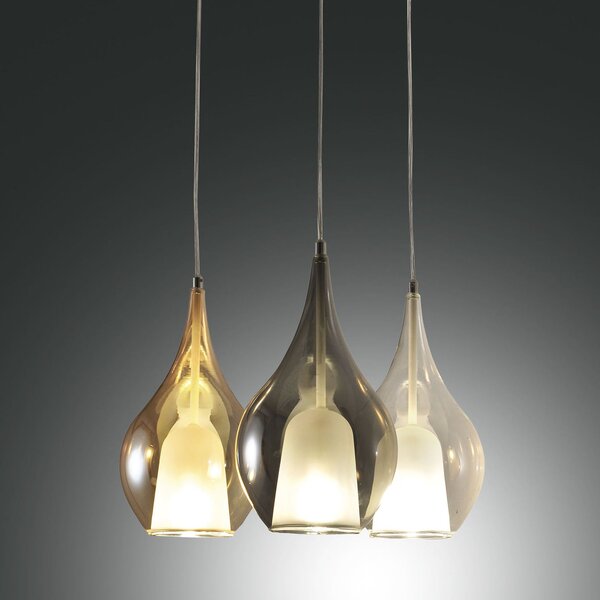 Fabas 3481-47-297 Lila, závěsné svítidlo z čirého, jantarového a šedého skla, 3x40W E27, průměr 50cm