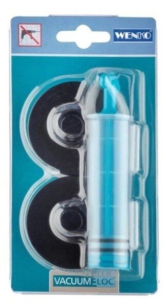 Sada 2 černých samodržicích nástěnných adaptérů a pumpičky Wenko Vacuum-Loc Classic Plus