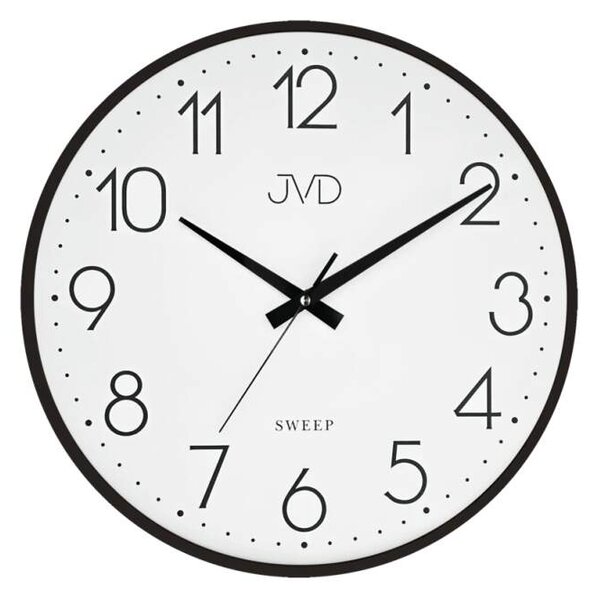 JVD Černé nástěnné kovové netikající tiché hodiny JVD HK4169.1 (netikající plynulý chod)