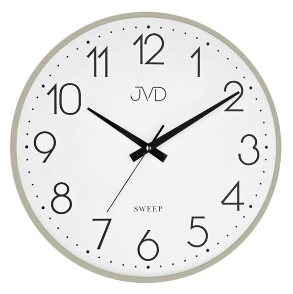 JVD Šedé nástěnné kovové netikající tiché hodiny JVD HK4129.1 (netikající plynulý chod)