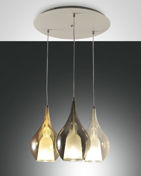 Fabas 3481-47-297 Lila, závěsné svítidlo z čirého, jantarového a šedého skla, 3x40W E27, průměr 50cm