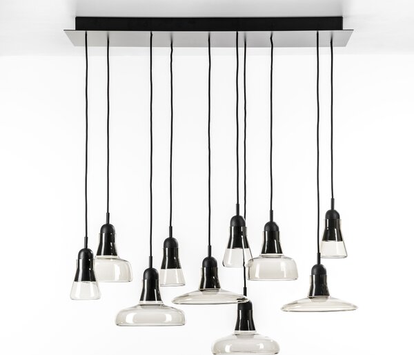 Brokis PC00921_035 Shadows set rectangular large, závěsné svítidlo, foukané kouřové hnědé sklo - černý dub - černý kabel, 10x5W LED GU10 dim, 100x36cm