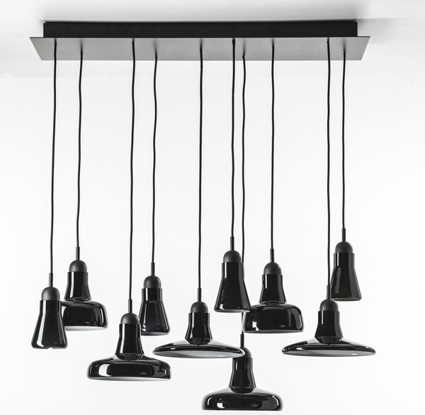 Brokis PC00921_029 Shadows set rectangular large, závěsné svítidlo, foukané lesklé černé sklo - černý dub - černý kabel, 10x5W LED GU10 dim, 100x36cm
