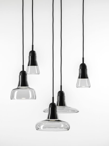 Brokis PC00931_027 Shadows set rectangular small, závěsné svítidlo z foukaného skla, kouřové šedé sklo/černý dub/černý kabel, 5x5W LED, 60x36cm