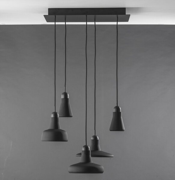 Brokis PC00931_038 Shadows set rectangular small, závěsné svítidlo z foukaného skla, matné černé sklo/černý dub/černý kabel, 5x5W LED, 60x36cm