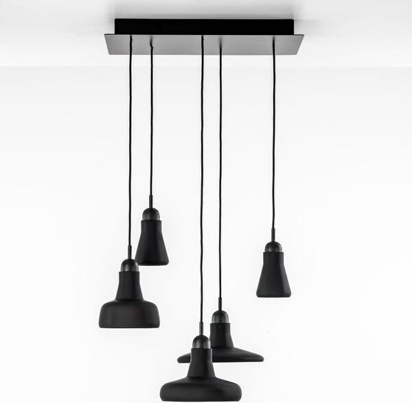 Brokis PC00931_038 Shadows set rectangular small, závěsné svítidlo z foukaného skla, matné černé sklo/černý dub/černý kabel, 5x5W LED, 60x36cm