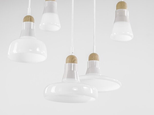 Brokis PC00931_034 Shadows set rectangular small, závěsné svítidlo z foukaného skla, matně bílé sklo/surový dub/bílý kabel, 5x5W LED, 60x36cm