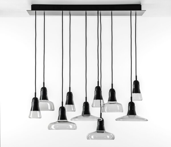 Brokis PC00921_025 Shadows set rectangular large, závěsné svítidlo, foukané kouřové šedé sklo - černý dub - černý kabel, 10x5W LED GU10 dim, 100x36cm