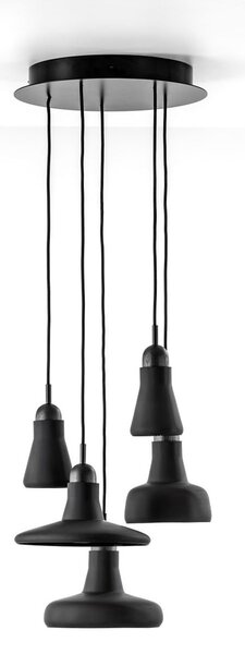 Brokis PC00929_063 Shadows set ring canopy, závěsné svítidlo z foukaného skla, matné černé sklo - černý dub - černý kabel, 5x5W LED 2700K dim, prům. 40cm