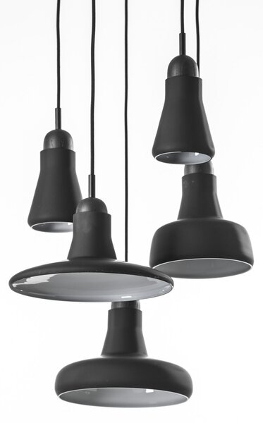 Brokis PC00929_063 Shadows set ring canopy, závěsné svítidlo z foukaného skla, matné černé sklo - černý dub - černý kabel, 5x5W LED 2700K dim, prům. 40cm