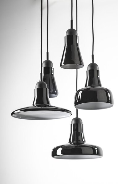 Brokis PC00929_030 Shadows set ring canopy, závěsné svítidlo z foukaného skla, lesklé černé sklo - černý dub - černý kabel, 5x5W LED 2700K dim, prům. 40cm