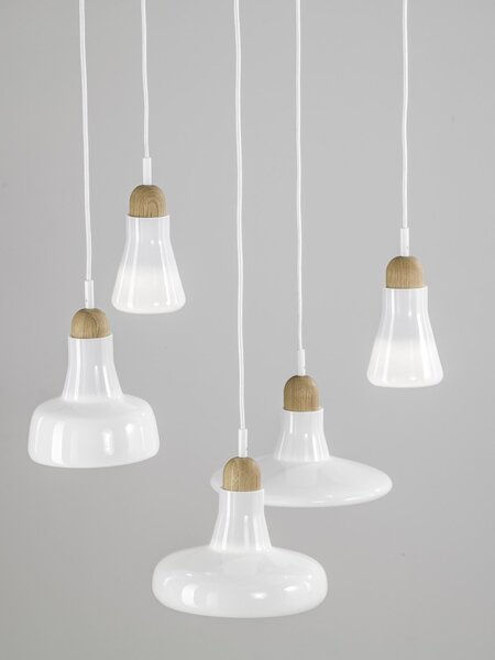 Brokis PC00931_040 Shadows set rectangular small, závěsné svítidlo z foukaného skla, leskle bílé sklo/voskovaný dub/bílý kabel, 5x5W LED, 60x36cm