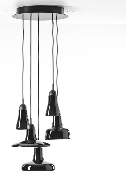 Brokis PC00929_030 Shadows set ring canopy, závěsné svítidlo z foukaného skla, lesklé černé sklo - černý dub - černý kabel, 5x5W LED 2700K dim, prům. 40cm