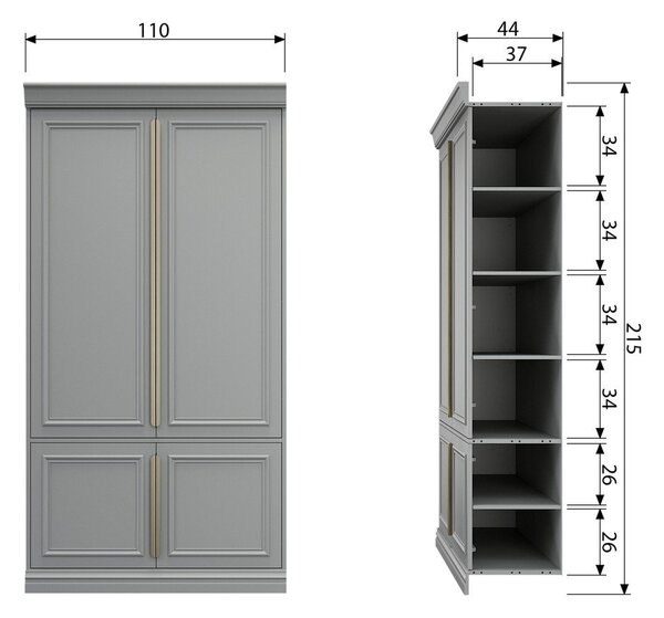 Světle šedá šatní skříň z borovicového dřeva 110x215x44 cm Organize – WOOOD