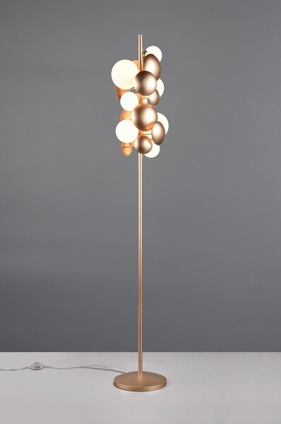 Stojací lampa se skleněným stínidlem ve zlato-bílé barvě (výška 155 cm) Bubble – Trio Select