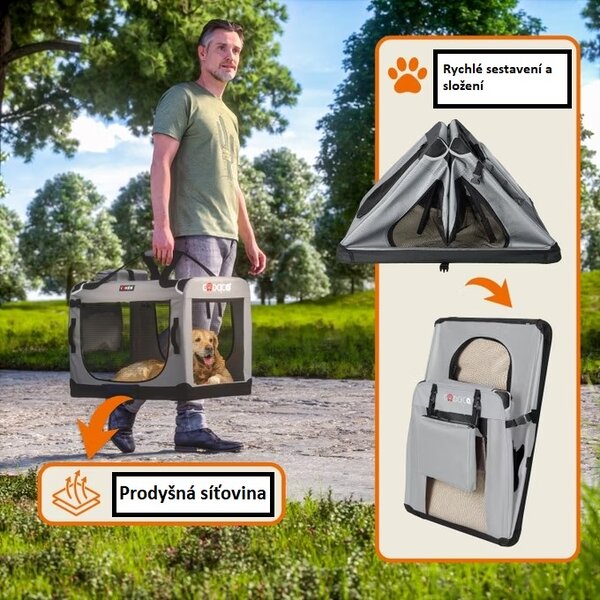 Skládací cestovní box pro psy XXL, šedý 105976