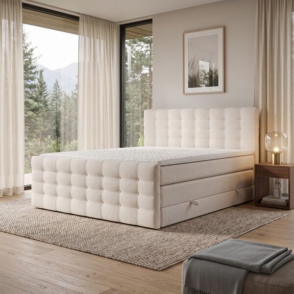 Krémová boxspring postel s úložným prostorem 200x200 cm Blend – Maison de Rêve