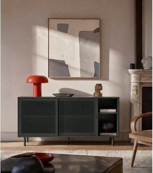Tmavě zelená kovová nízká komoda s posuvnými dveřmi 160x75 cm Veep – Unique Furniture