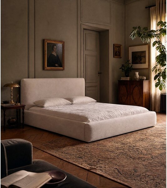 Béžová čalouněná dvoulůžková postel s úložným prostorem s roštem 160x200 cm Colonel – Cosmopolitan Design