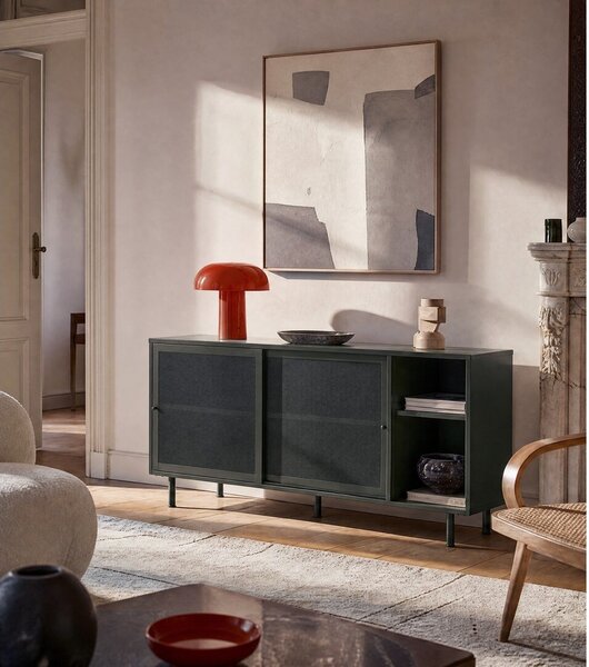 Tmavě zelená kovová nízká komoda s posuvnými dveřmi 160x75 cm Veep – Unique Furniture